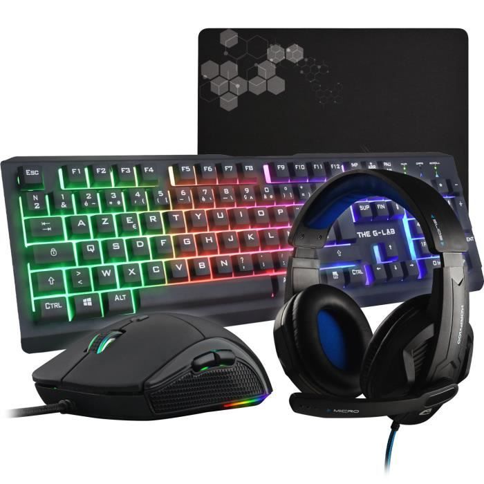 THE G-LAB COMBO-SELENIUM Combo Gaming Clavier-Souris-Casque-Tapis de Souris - Keyz160 FR, Kult 170, Korp 100 + Tapisrp 100 + Tapis