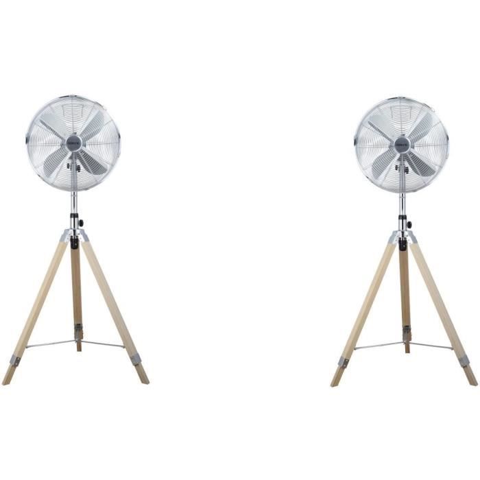 OCEANIC Ventilateur Trépied 50 W - Diamètre 40 cm - Hauteur réglable - Oscillation - Inox et Bois
