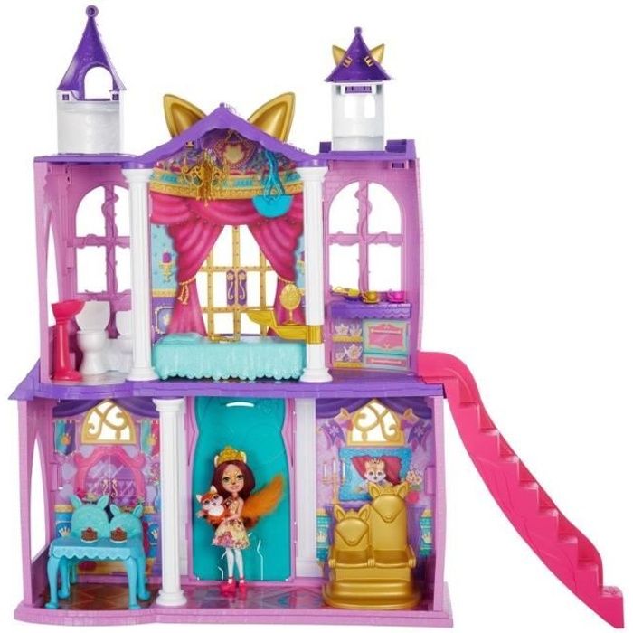 Enchantimals - Château Royal Enchantimals 66 cm avec Poupée Renard, Figurine, et 19 éléments de jeu - Maison Mini-poupée - Dès 4 ans