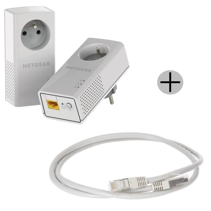 Pack de 2 CPL Filaires NETGEAR - 1000 Mbp/s avec Prise Filtrée - 1 Port Ethernet + Câble RJ45 cat.6 blindé FTP 1m CONT. ED.