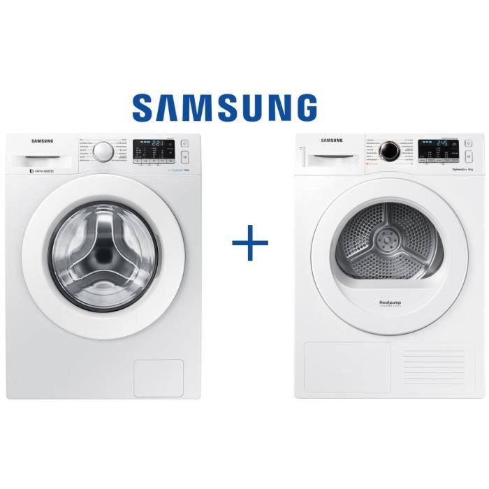PACK SAMSUNG-WW80J5455MW - Lave linge frontal 8kg-1400 tours / min + DV80M5010KW Sèche linge - 8 kg - Pompe à chaleur - A++
