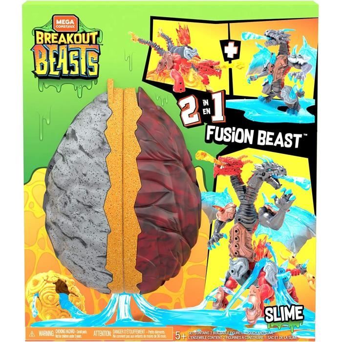 MEGA CONSTRUX Breakout Beasts Fusion Beast 2-en-1 - 2 créatures surprises à construire et slime