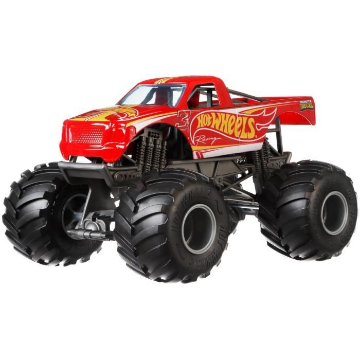 HOT WHEELS - Monster Trucks - Méga Roues et Méga Amortisseurs - Racing #3 - Véhicule Échelle 1:24 - 3 ans et +
