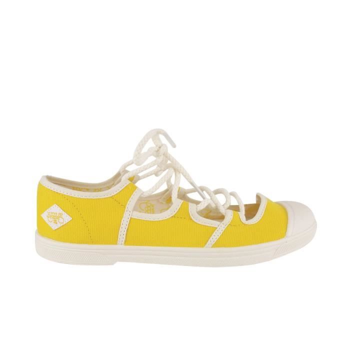 Baskets LE TEMPS DES CERISES Ballerine en Toile Jaune Lacets Corde écru Femme
