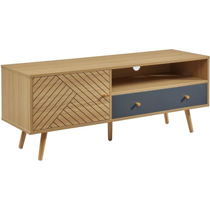 ETNIK Meuble TV 1 porte 1 tiroir - Gris - L 130 x P 39,5 x H 50 cm