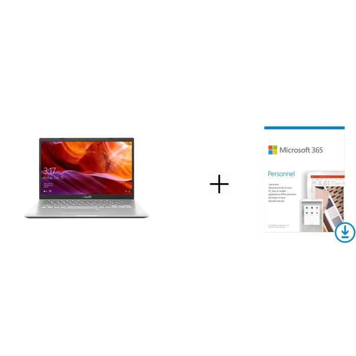 Pack ASUS PC Portable Vivobook R409JA-EK050T 14'' FHD - i3-1005G1 - 8Go - 512Go SSD - W10 + Microsoft 365 Personnel à télécharger