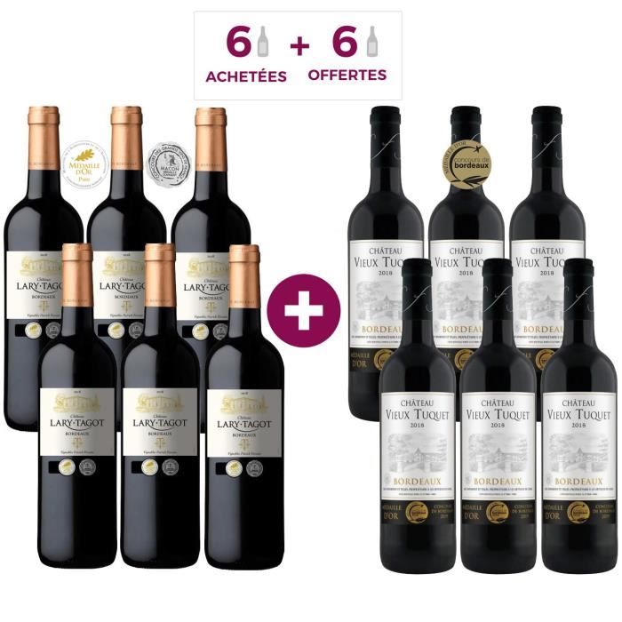 6 Château Lary Tagot 2018 Bordeaux ACHETEES + 6 Château Vieux Tuquet 2018 Bordeaux OFFERTES - Vin rouge de Bordeaux