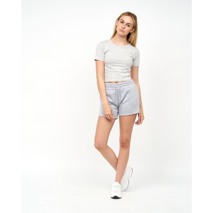 JUICE Crop T-Shirt Col Rond Gris Femme