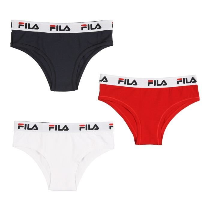 FILA Lot de 3 Boxers Rouge Bleu Marine et Blanc Femme