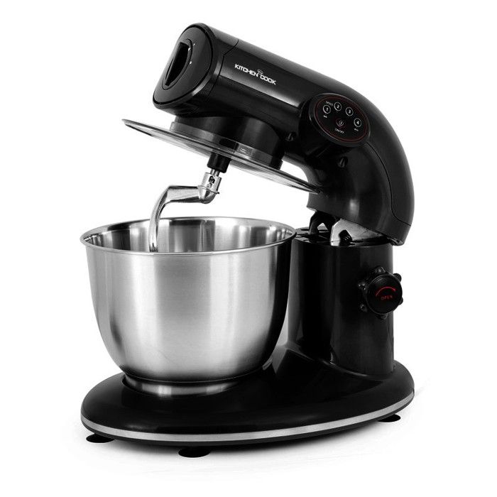 KITCHEN COOK Robot Pétrin AK80 Black - 1000W - Bol Inox 5L pour 2kg max - 4 vitesses - Kit pâtisserie - Robuste et maniable