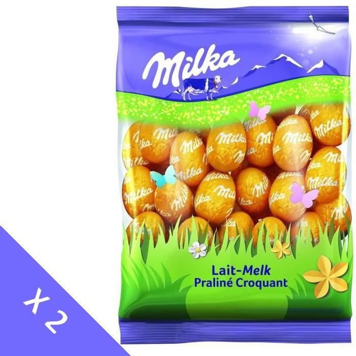 MILKA Chocolats de Pâques - Lot de 2 sachets de Petits Œufs Lait Praliné 350g