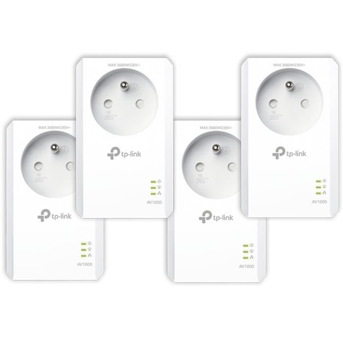 TP-Link TL-PA7017P KIT(FR) 4Pack 1000Mbps, Prise CPL 1 Port Gb et Prise Intégrée, Kit de 2 - idéal pour profiter du Service Multi-TV