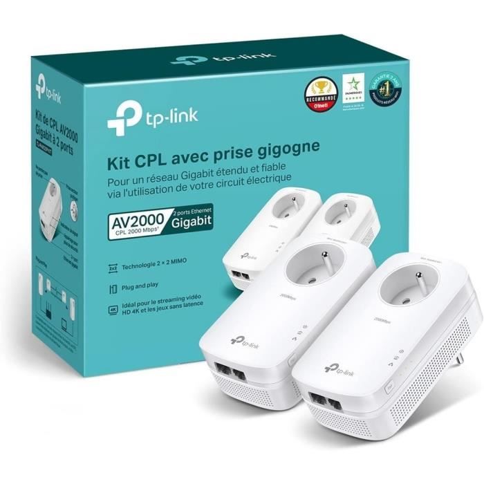 TP-LINK Kit d'adaptateur CPL 2000Mbps avec 2 ports Gigabit avec prise intégrée -PA90 25PKIT