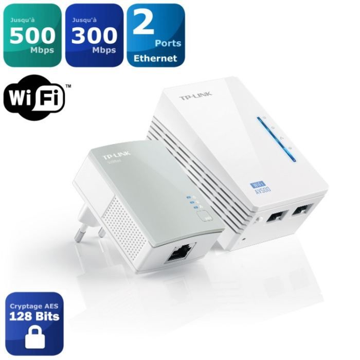 TP-Link TL-WPA4220 KIT kit de 2 CPL 600 Mbps Wi-Fi 300 Mbps avec 2 Ports Ethernet - Solution idéale pour profiter du service Multi-T