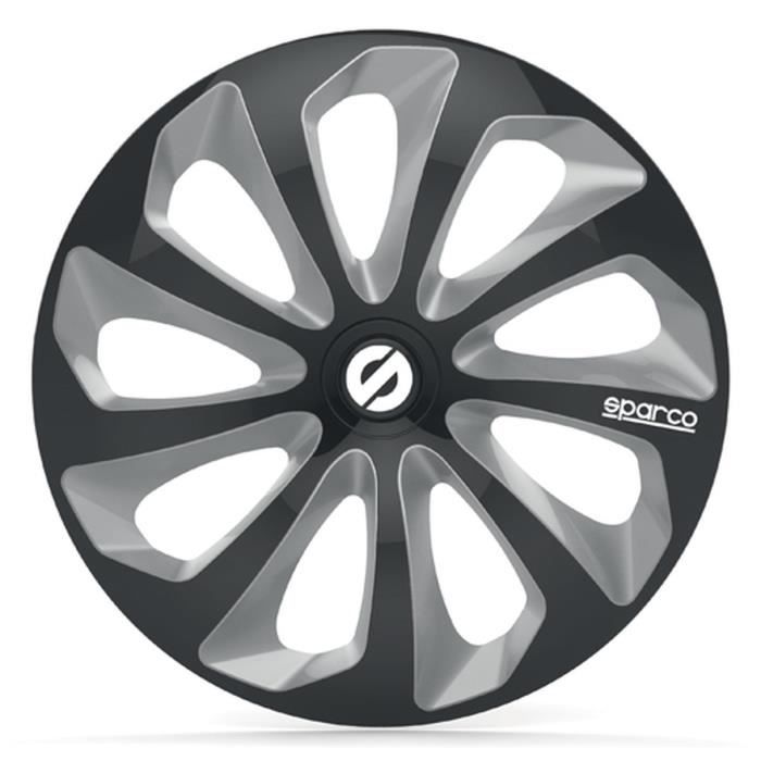 SPARCO 4 Enjoliveurs 16 Pouces Sicilia Noir et Argent