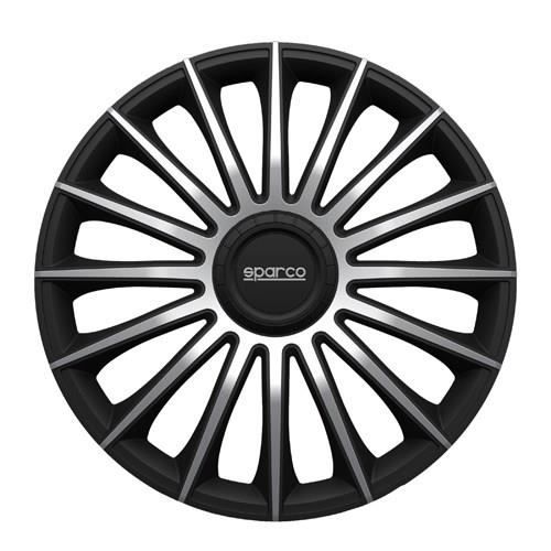 SPARCO Lot de 4 Enjoliveurs Treviso 16'' - Noir et Gris argenté
