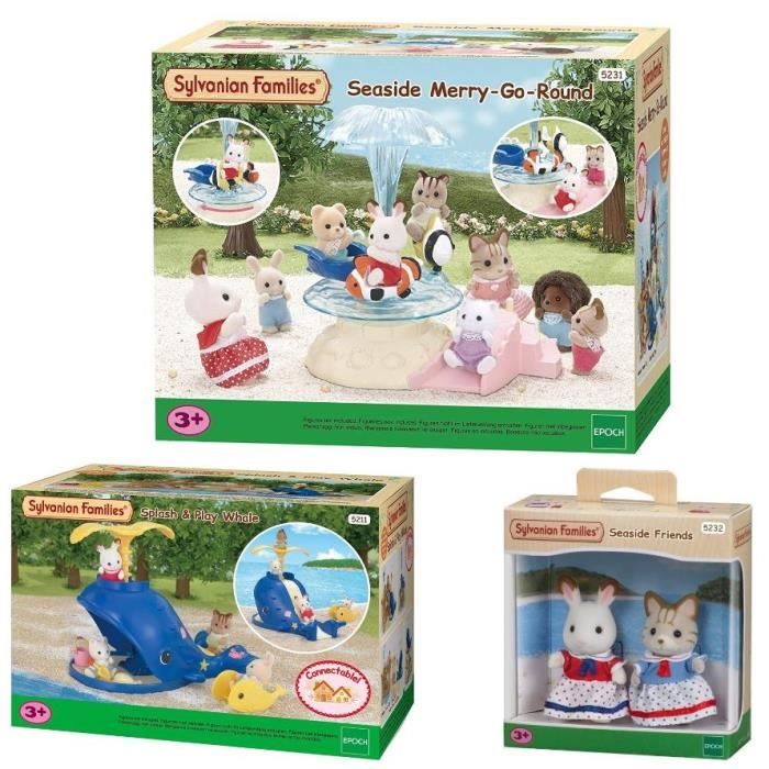 SYLVANIAN FAMILIES 5231 Manège De La Plage + 5211 Bac à Sable Baleine + 5232 Les Copines De La Plage