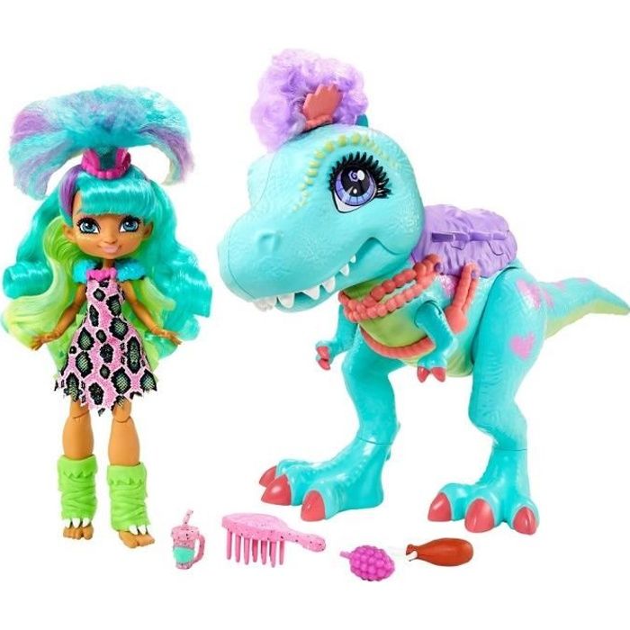 CAVE CLUB Poupée Rockelle 20 cm et sa meilleure amie Tyrasaurus 55 cm