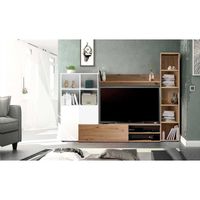 Ensemble Meuble TV LYRA : Vitrine + meuble TV + étagère - Mélaminé blanc et chêne - 3 Portes - L240 x P41 x H180 cm