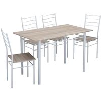 NINA Ensemble table à manger de 4 à 6 personnes + 4 chaises - Contemporain - En métal et MDF décor chêne et blanc - L 120 x l 70 cm