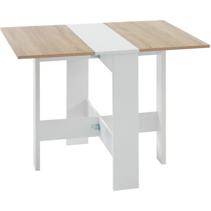 JUNO Table de séjour pliante 4 personnes - Décor chêne et blanc - L 104 x 76 x 74 cm
