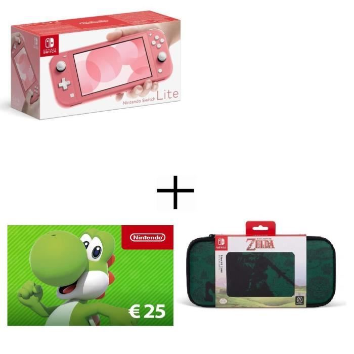 Pack Switch Lite Corail + Carte Cadeau 25€ + Housse de Transport Zelda