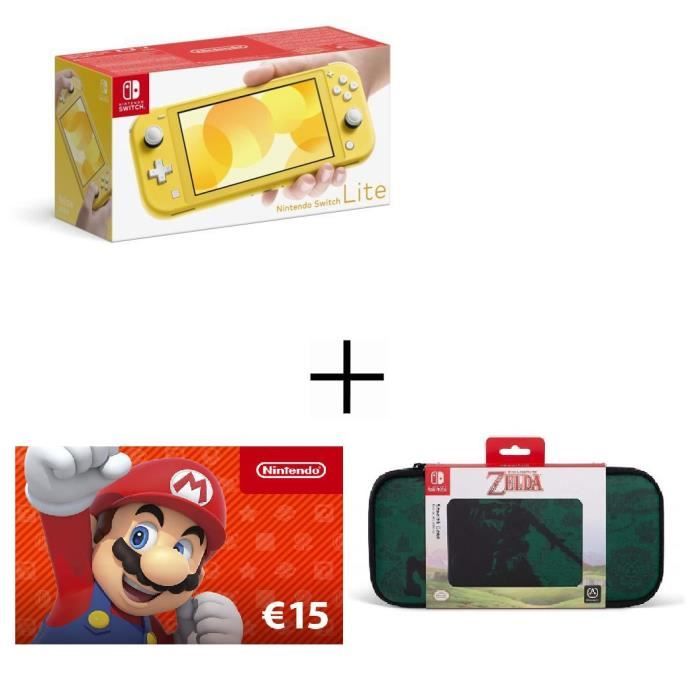 Pack Switch Lite Jaune + Carte Cadeau 15€ + Housse de Transport Zelda
