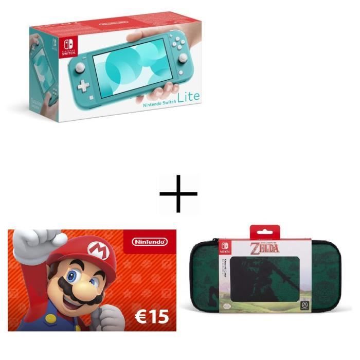 Pack Switch Lite Turquoise + Carte Cadeau 15€ + Housse de Transport Zelda