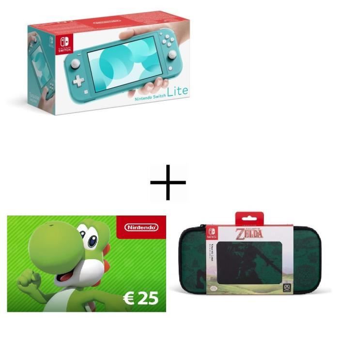 Pack Switch Lite Turquoise + Carte Cadeau 25€ + Housse de Transport Zelda