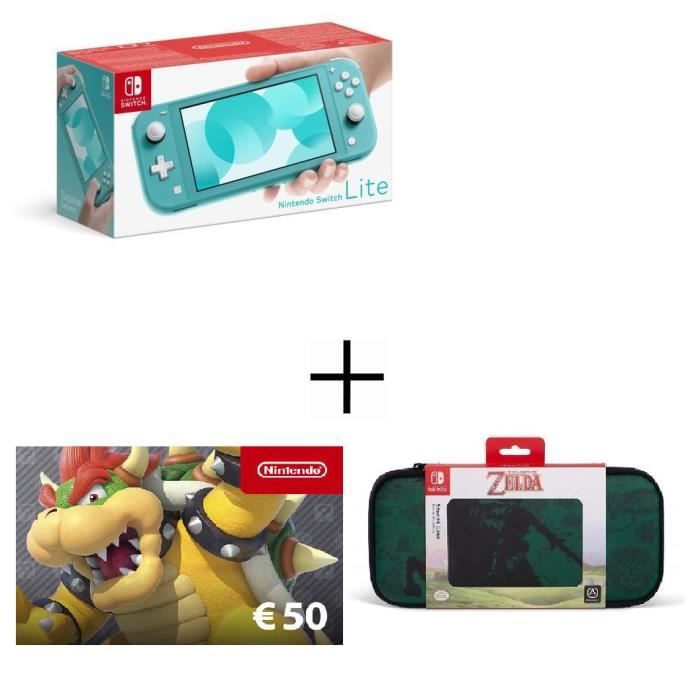 Pack Switch Lite Turquoise + Carte Cadeau 50€ + Housse de Transport Zelda