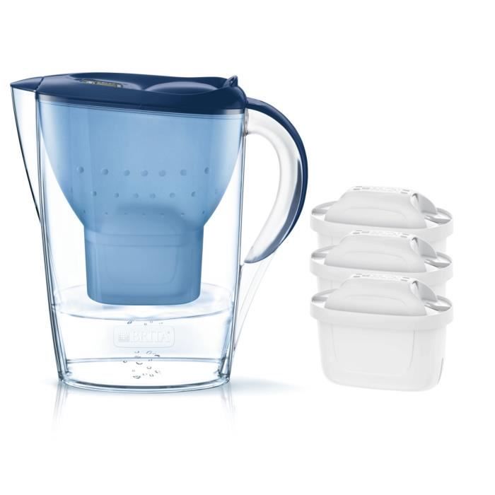 Pack BRITA Carafe filtrante MARELLA Bleu + 3 Cartouches de rechange