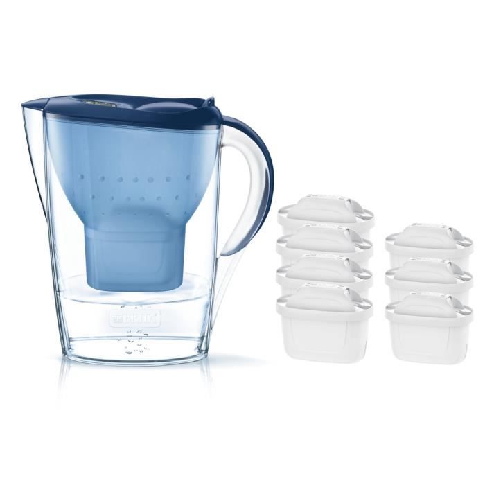 Pack BRITA Carafe filtrante MARELLA Bleu + 7 Cartouches de rechange