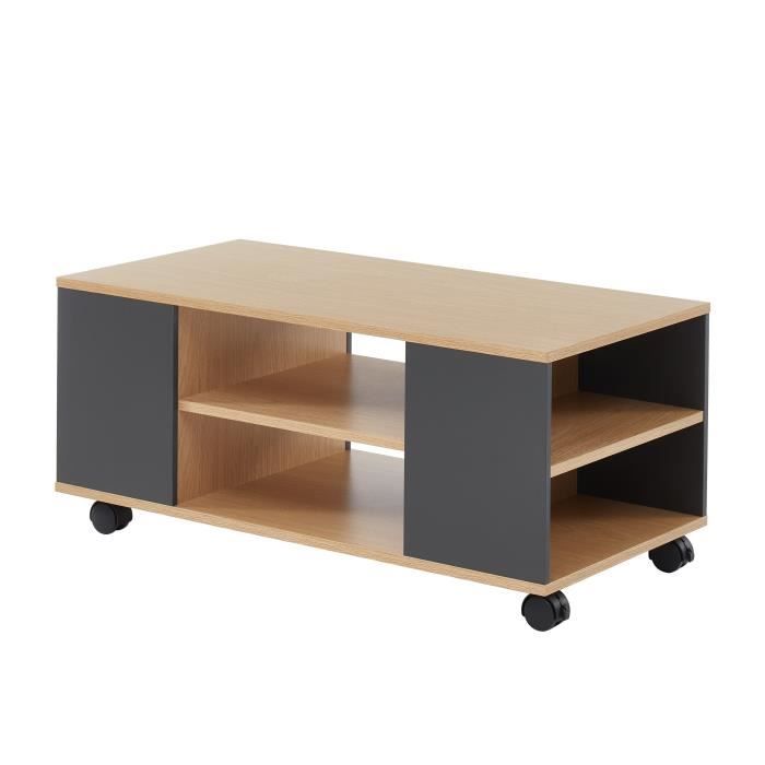 LYNA Table basse - Style industriel - Décor chêne et gris anthracite - L 90 x P 45 H 40 cm