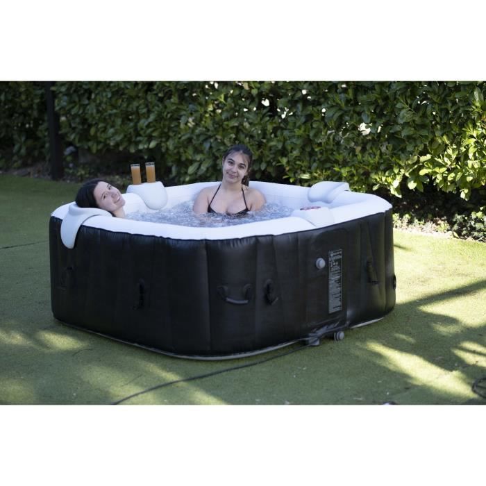 SUNSPA - Spa Gonflable 6 personnes carré avec Bandeau LED - Prêt en 5 minutes - Couverture et filtre inclus