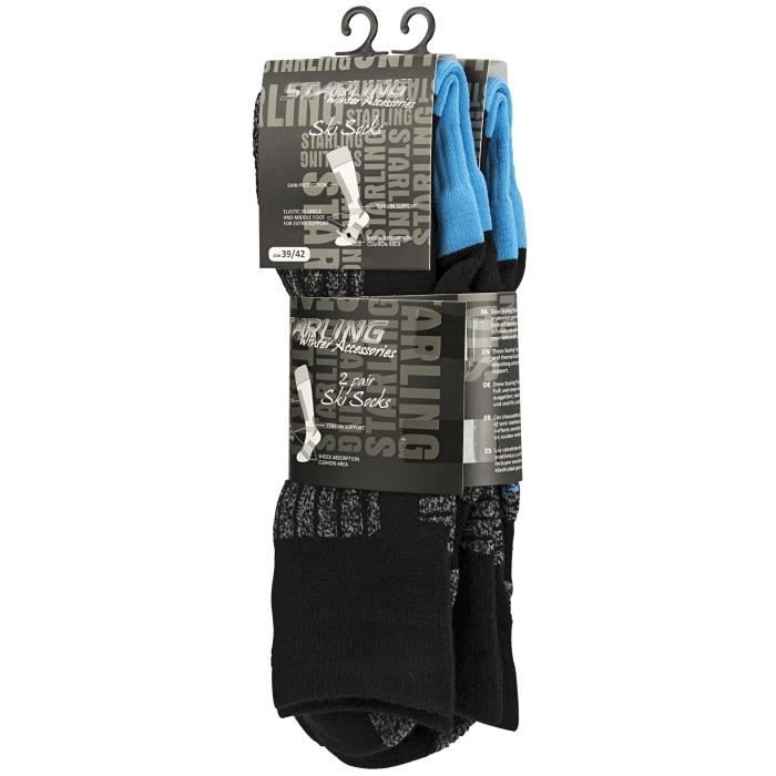 STARLING Lot de 2 Chaussettes de Ski 245 - Enfant garçon - Noir et Bleu