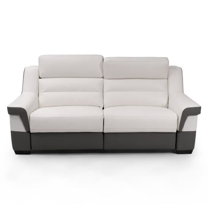 UNICADESIGN - Canapé Cuir 3 places avec 2 places relax électriques PANAREA - Blanc et gris - Made in Italy - L 202 x P 95 x H 97 cm
