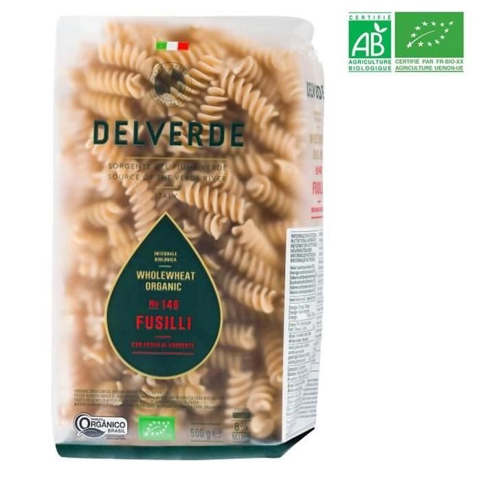 DELVERDE - Pâtes Fusilli Pasta à la semoule de blé dur complète - BIO - 500 G