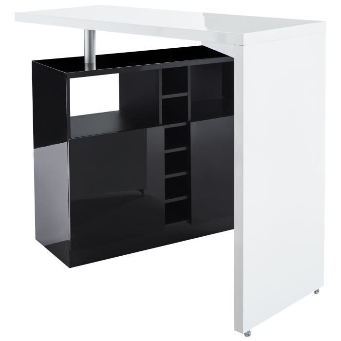POLY Table bar style contemporain blanc laqué brillant et noir - L 126 x l 52 cm