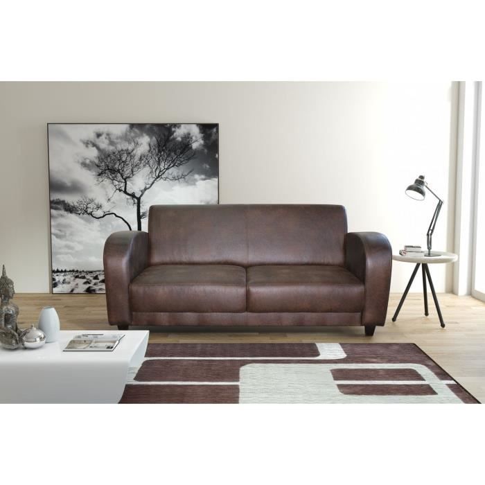 JAIPUR Canapé club 3 places bi-matière -146x88x82 cm - Marron