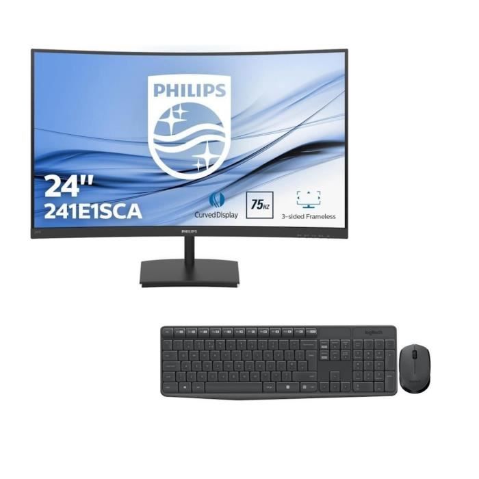 PHILIPS 241E1SCA - Ecran 24- incurvé FHD - Dalle VA - 4ms - 75Hz VGA / HDMI - clavier et souris
