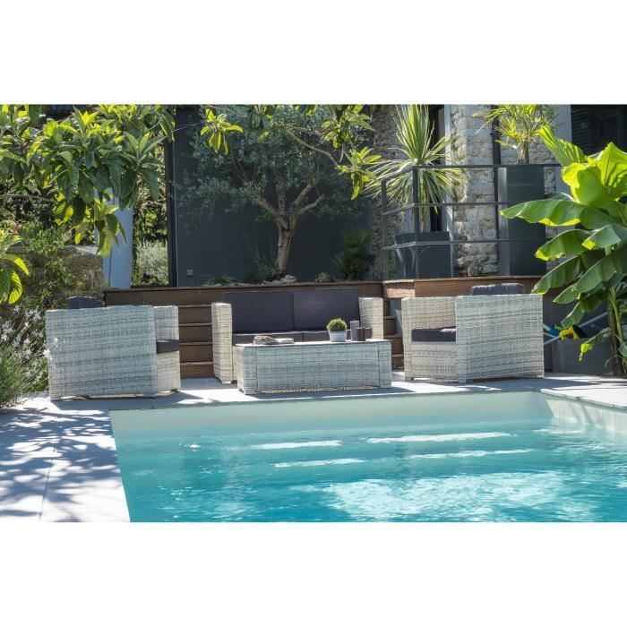 Salon de jardin en résine tressée 4 personnes OCEANE Crème