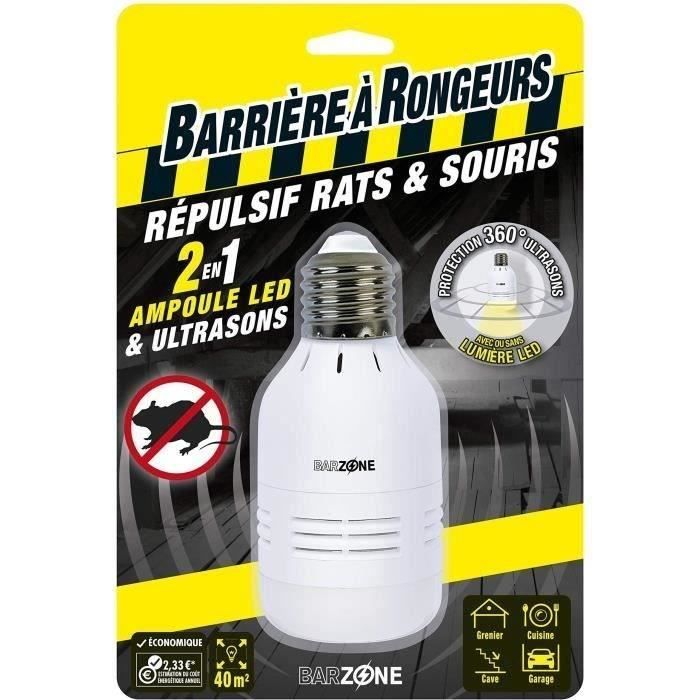 BARRIERE A RONGEURS Répulsif rats et souris ampoule LED & Ultrasons 2 en 1 - Blister de 1 ampoule