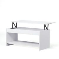 Table basse relevable - Style contemporain blanc mat - L 100 x P50 x H44cm - HAPPY