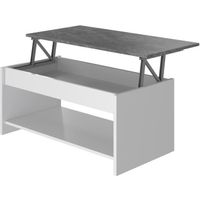 Table basse - Blanc et gris béton - Relevable - L 100 cm x P50 x H44cm - HAPPY