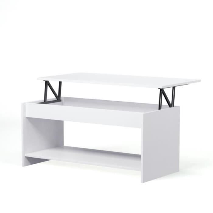 HAPPY Table basse relevable style contemporain blanc mat - L 100 x l 50 cm
