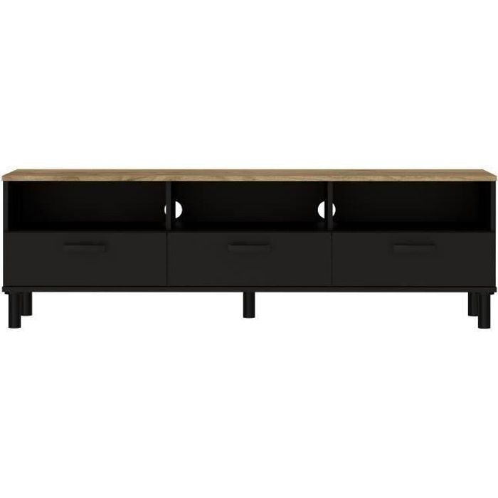 OXFORD Meuble TV décor noir et chêne - Style industriel - L 158 x P 40 x H 47 cm