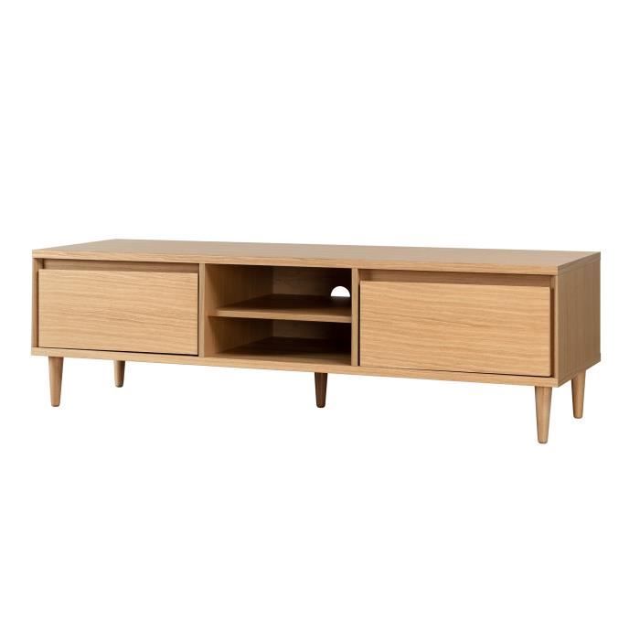 Meuble TV 2 portes - Placage chêne - L 150 x P 45 x H 45 cm - OBOIS