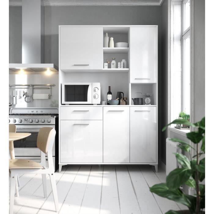 Buffet de cuisine - Blanc brillant - Contemporain - 5 portes - ECO - L 120 cm