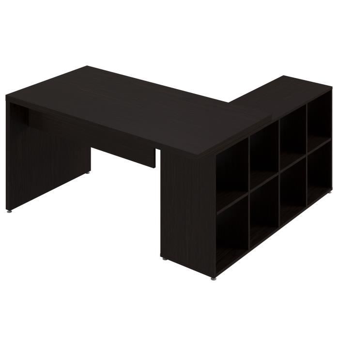 Bureau avec étagères - Mélamine wengue foncé - L 160 x P 145 x H 79 cm - URBAN