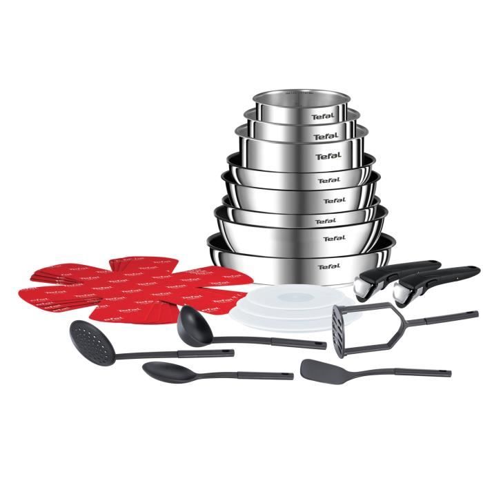 TEFAL L925SM14 Ingenio Emotion Batterie de cuisine 22 p, Induction, Four, Inox, Revêtement Titanium Pro, Poignée brevetée, Empilable